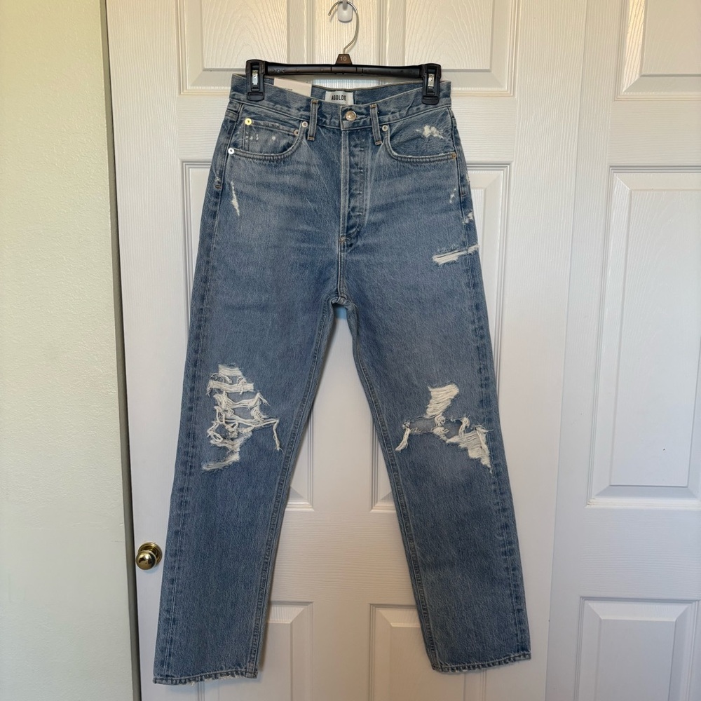 NWT Agolde 90s Mid Rise Loose Fit Fall Out Wash Distressed Jeans Button Fly 25